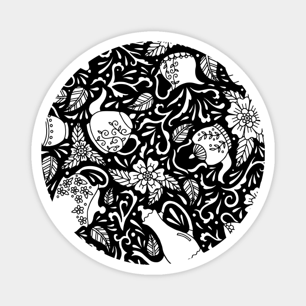 Tea Time Black and White Magnet by HLeslie Design